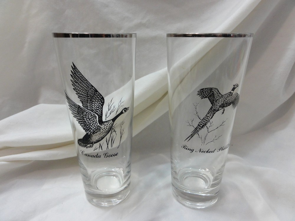 Federal Glass Tumblers Tall Bar Glass Set 2 ~ Ring Neck Pheant, Canada Goose