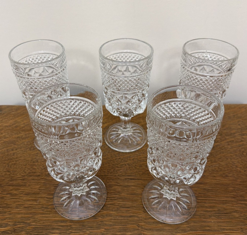 Vintage Anchor Hocking Wexford Wine Goblets Clear Set of 5