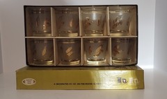 Mid Century New Old Stock Hazelware Satin Gold On The Rocks Wheat Glasses In Box