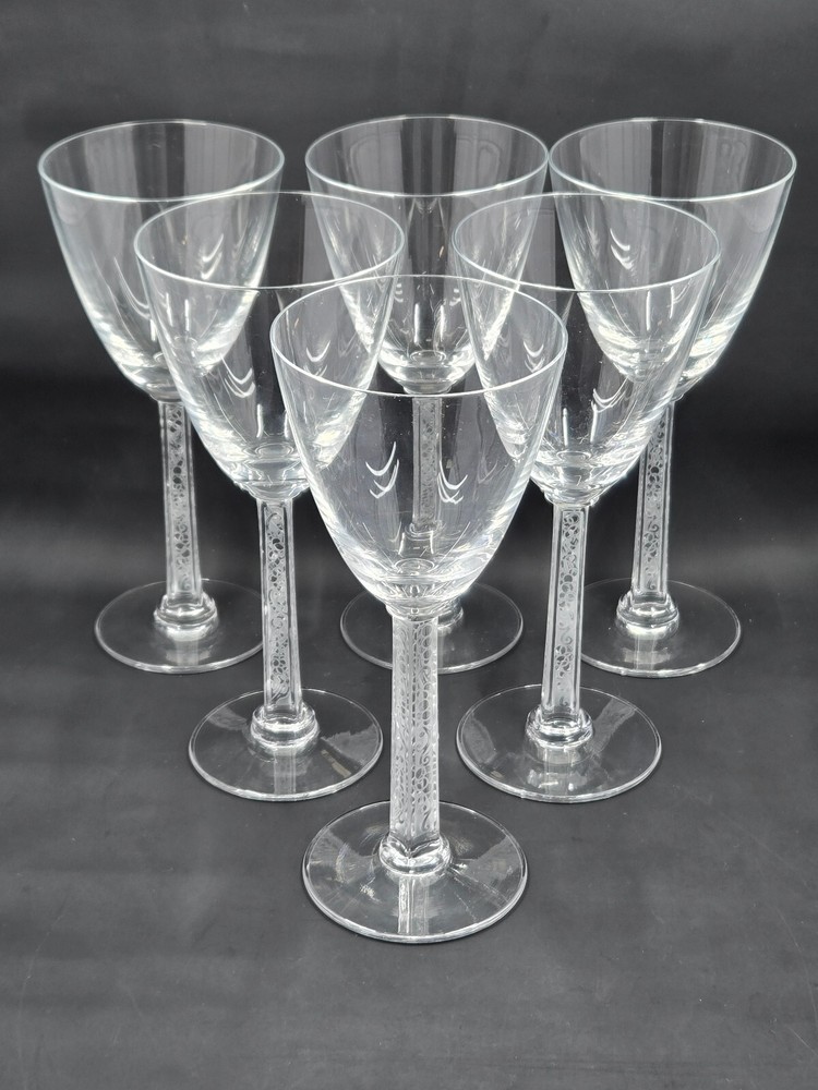 Signed Lalique Phalsbourg 6 1/2 Inch Bordeaux Wine Glasses, Set of Six