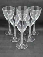 Signed Lalique Phalsbourg 6 1/2 Inch Bordeaux Wine Glasses, Set of Six