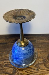 Cobalt Blue Hand Blown Goblet Chalice Brass Stem DECORATIVE ONLY