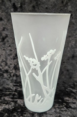 Frosted Water Glass with etched floral designs 5 in set all different unmarked
