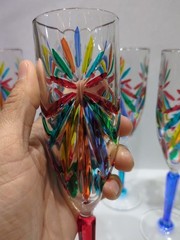 CC ZECCHIN MURANO Flute Glass, Multi color 9” Tall, Set of 6