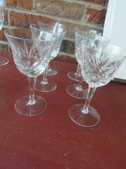Six 5 5/8″ Wine Glasses Heavy Cut Glass Stemware