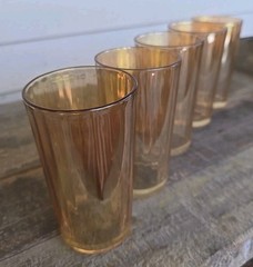 Set 5 Vintage Jeannette Iridescent Marigold Optic Panel 10oz RIBBED Tumblers EUC
