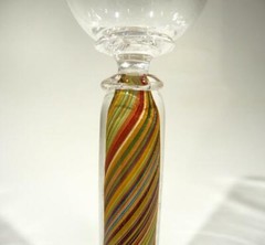 HAND BLOWN GLASS GOBLET, DIRWOOD GLASS, CLEAR + GOLD RED BLUE SPARKLES, n3649