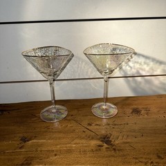 Zodax Aperitivo Triangular Cocktail Stemware With Gold Rim- Set of 2
