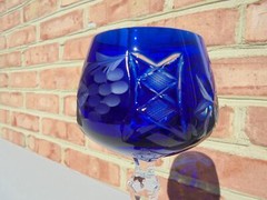 Crystal Clear Industries CCI Cobalt Blue Cut to Clear Grape Wine Goblet 8″ MINT