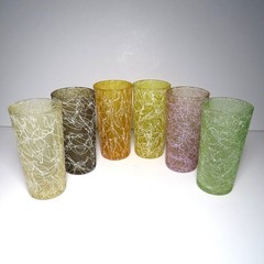 Vintage MCM Hazel Atlas Spaghetti String Tumblers 6 Assorted Colors 12oz