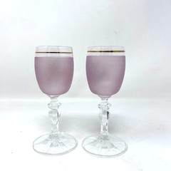 Hand Painted Bohemian Pink Cordial Glasses Set of 2 Gold Trim Flower VTG