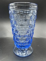 Four Vintage Indiana Whitehall Cubist Ice Blue Footed Iced Tea 6″ Tumbler