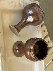 2 Pottery Stoneware Wine Goblet Chalice Hand Crafted Rusty Glaze Beautiful