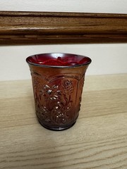 Carnival Glass Tumbler Field Flower Pattern Imperial Glass IG Red Iridescent