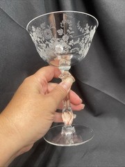 Vinyage Tiffin June Night Etched Crystal Champagne Coupe Cocktail Glasses Set/2