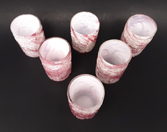 SET 6 Antique NORTHWOOD Glass «LEAF MOLD» Cased Cranberry Mica Tumblers EAPG