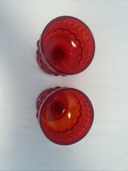 Ruby Red Glass Eye Winker Pattern Tall Sherbert EyeWinker Vintage Set Of 2