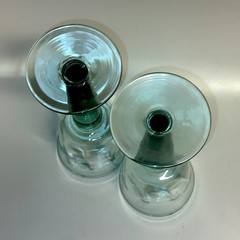 La Mediterranea Recycled Green Glass Goblets Spain Set of 2 Vtg Wide Stemmed Cup