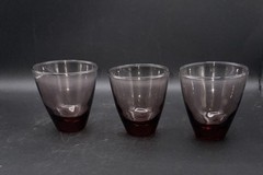 VTG Amethyst Juice Glasses Set Of 3 4” 12oz Libbey Hand Blown Wavy Glass Purple