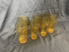Set of 8 Vintage Anchor Hocking Amber Glasses Honeycomb 6.25″ Tall 14oz.