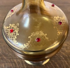 Veneziano Decanter Amber Glass Gold Trim 3 Stemmed Wine Cordial Glasses