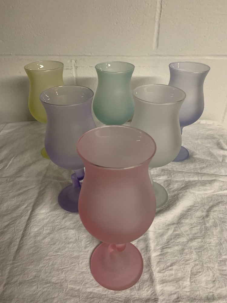 Set of 6 Vintage Libbey Z Stem Glasses Frosted Satin Pastel Wine Drinkware Party