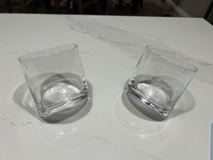 Tilted/Rocking Whiskey Glasses Set of 2, Round Glossy Finish, 3.5 in Diameter
