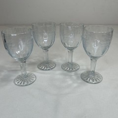 Set Of 4 Standard Glass Manufacturing Co. Etched Grapes Cordial Glasses 1920s