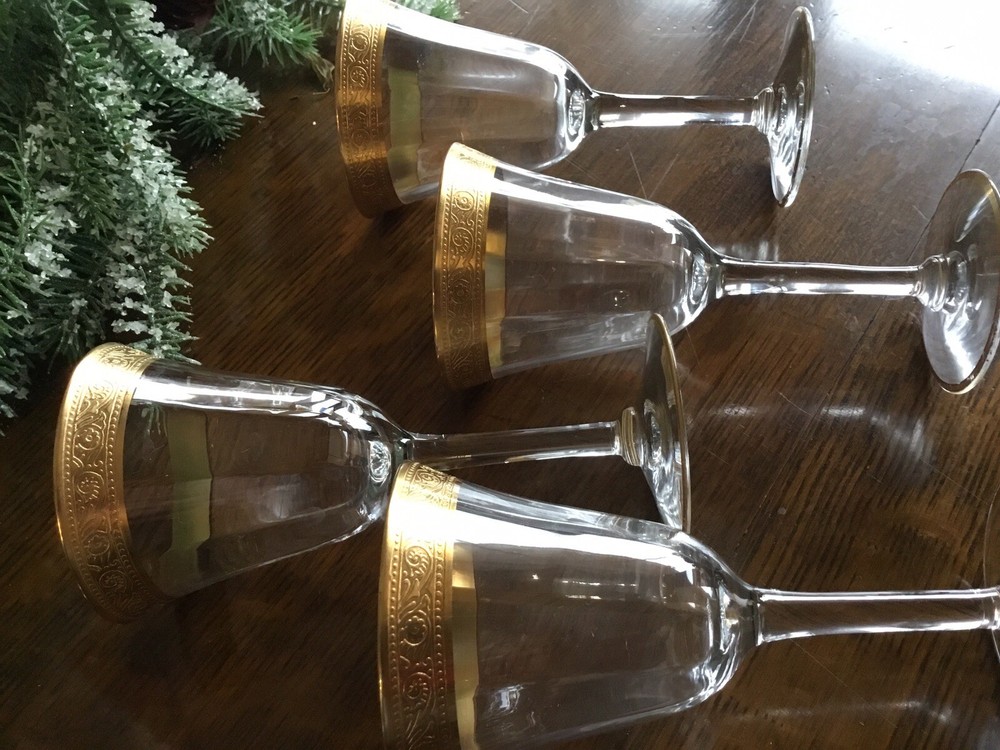 12 Crystal Cordial Sherry Glasses By Tiffin (decorative Gold Band)