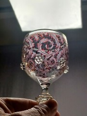 Bohemian Harrach Maroon & Gold Scrollwork Hock Wine Roemer Circa 1870-1900