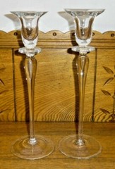 2 Elegant Teardrop Style Crystal Candlesticks – 10 3/4″ & 11″ – Unsigned