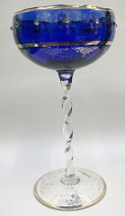 Gold & Crystal Embellished COBALT BLUE Oversized GOBLET TWISTED STEM 10.5″ tall