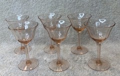 6 Pink Vintage Depression Swirl Optic Champagne Sherbet Glasses Set