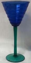 PIER 1 RIPPLE WINE GLASS BEE HIVE STYLE COBALT BLUE WITH GREEN STEM 8″ TALL