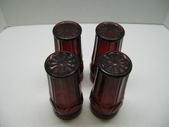 4 Wheaton Glass Bullseye Drinking Glass Ruby Red Vintage Iced Tea Tumblers