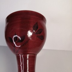 Art Pottery Long Neck Wine Goblets Raspberry Glaze Bamboo Pattern Set of 4
