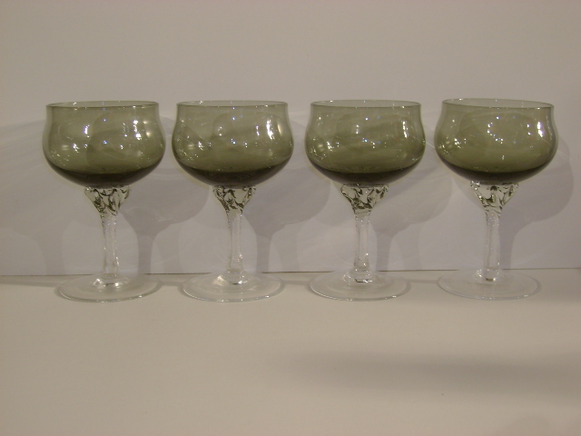 SASAKI CRYSTAL CORONATION SMOKE 4 LIQUOR COCKTAIL STEMS
