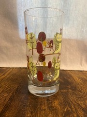 Libby Crisa Vintage Owl-Themed Glass Tumbler With Colorful Branch & Leaf Design