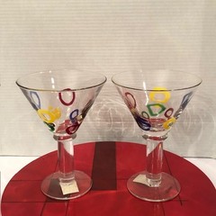 Set of 2 – Signature Jalama Cooler Art Glass Circle Pattern Martini Glasses