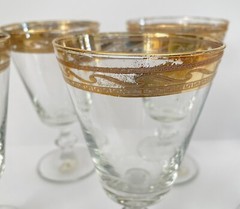 J Preziosi Lavarato A Mano Italian Gold Rim Etched Design Wine Glasses Set of 6