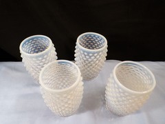 Set of 4 Fenton French Opalescent Glass Hobnail Barrel Tumblers 4 3/4″ Tall