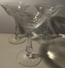 3 TIFFIN GLASS CO. CHEROKEE ROSE CRYSTAL #17399 6-OUNCE 5-3/4″ TALL CHAMPAGNE!