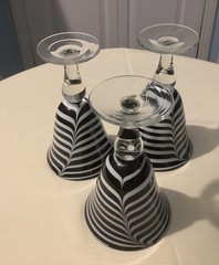 Set Of 3 Italian Carlo Murano Hand-Blown Glass Goblets Black/White Swirl 12 Oz.