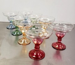(8) West Virginia Ombre Margarita Glasses Iridescent Pink/Red Blue Yellow Green