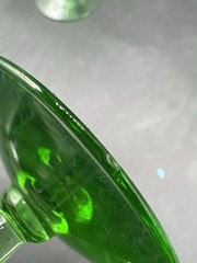 Set of 6 Green Uranium Glass Wine Goblets Stemware UV Reactive Vintage Glass