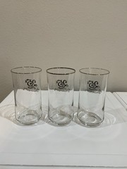 Vtg Silver 25th Anniversary Clear Glass Pitcher 6 Glasses Silver Accent Set Gift