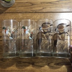Vintage Libbey Game Bird Glass Set 2 Duck 2 Canadian Geese Drinking Glasses