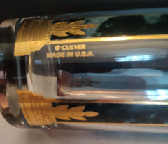 Culver MCM Glass Roman Corinthian Green Gold Green Columns Vtg Barware Tumbler