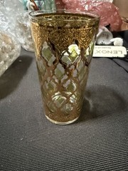 MCM 8 Culver Valencia 12-oz Glasses 22K Gold Green Diamond Pattern 1 Lowball