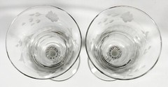 Etched Floral Leaf Diamond Ball Stem Wine Water Goblets 8 1/4″ Tall Set of 2 Vtg